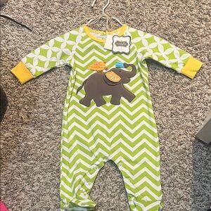 Mud Pie Green and Yellow Elephant One Piece